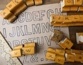 Vintage wood stamp Alphabet set ABC vintage uppercase Stamps for Craft scrapbooking old vintage wood block art project old Lettering Prints