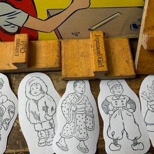 Sello de goma de madera grande vintage para hacer tarjetas Vintage People Japanese Girl Boy Stamp para arte artesanía diario y planificador sello esquimal