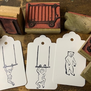 Vintage Zirkus Thema Stempel Holz Stempel für Crafting Card Making und Bullet Journal Zirkuswagen Stempel Akrobaten Clown Stempel Pferd Stempel