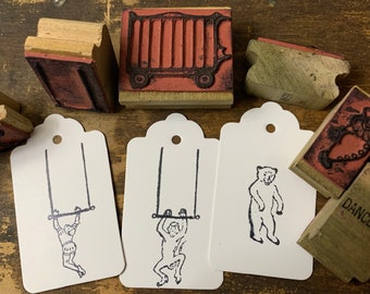 Vintage Circus Theme Stamp Wood Rubber Stamp for Crafting Card Making and Bullet Journal Circus Wagon Stamp Acrobats Clown Stamp Horse Stamp