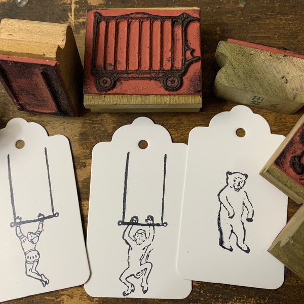 Vintage Circus Theme Stamp Wood Rubber Stamp for Crafting Card Making and Bullet Journal Circus Wagon Stamp Acrobats Clown Stamp Horse Stamp