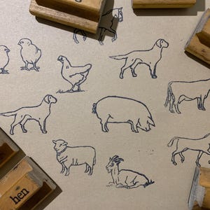Vintage Bauernhof Tier Stempel Holzgriff Stempel Basteln Geschenk Kartenherstellung Bullet Journal Kuh Huhn Büffel Schaf Schwein Henne Pferd Hund Katze