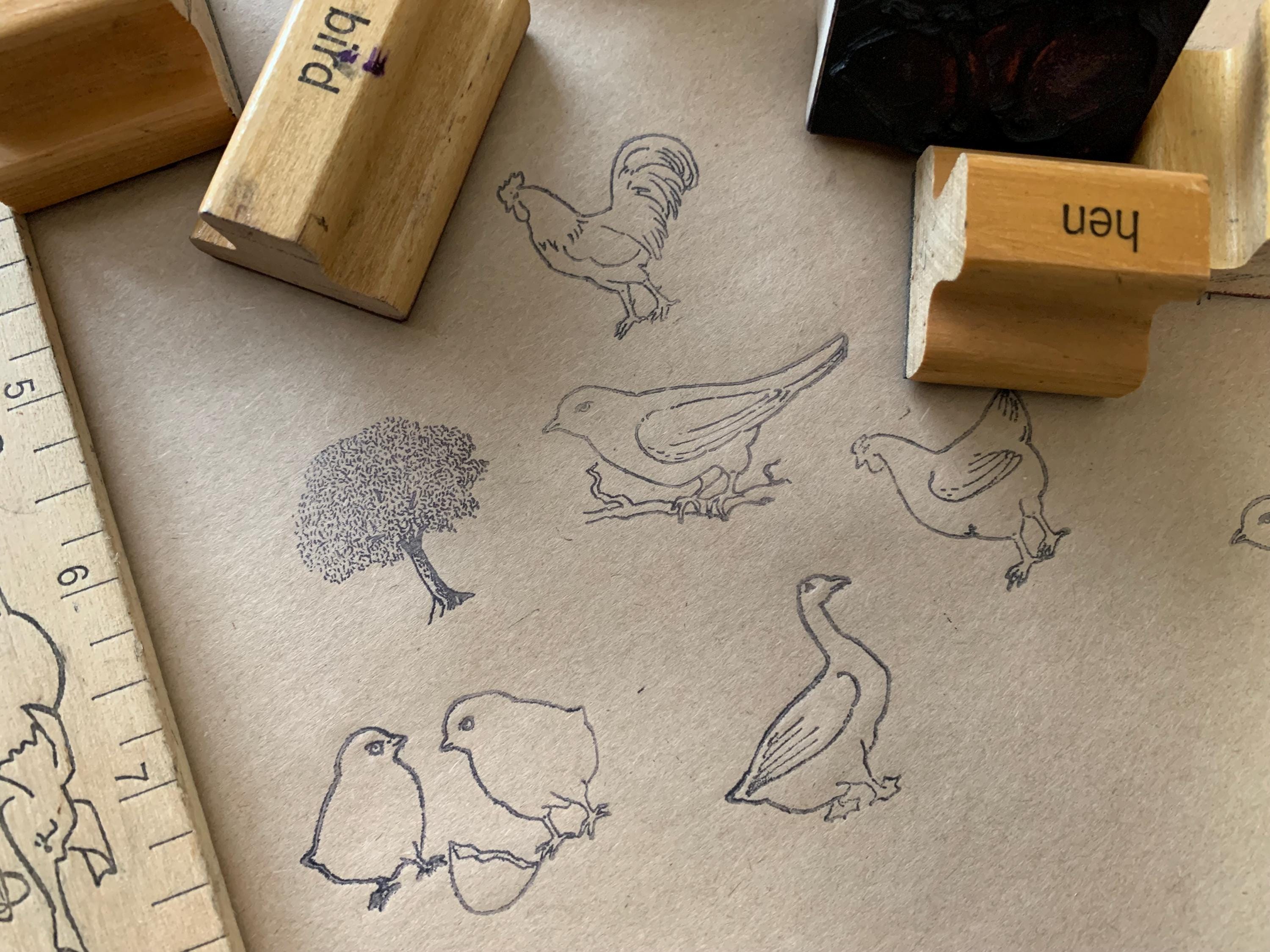 Vintage Farm Animal Stamp Wood Handled Rubber Stamp for Card Making ...
