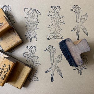Tampon fleur vintage avec manche en bois pour travaux manuels Tampons cadeaux pour fabrication de cartes et Bullet Journal tampon lys tulipe vintage Tampon rose