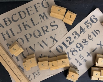 Vintage wood stamp Alphabet set ABC Number Lettering Stamps for Craft scrapbooking Vintage Superior Sign symbols wood block for art projects