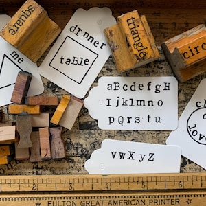 Conjunto de carimbos de madeira vintage, alfabeto, letras numéricas ABC, carimbos para artesanato e scrapbooking, formas, carimbos de borracha e carimbos de palavras
