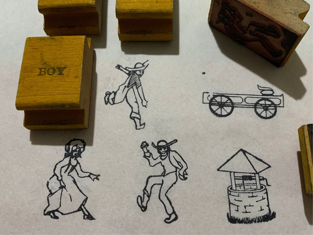 Vintage People Wood Stamp Vintage Farmer Lady Boy Rubber Stamp Etsy