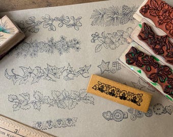 Vintage Border Flowers Wood Mounted Rubber Stamps for Journaling and Art Projects made by HERO ARTS and PSX