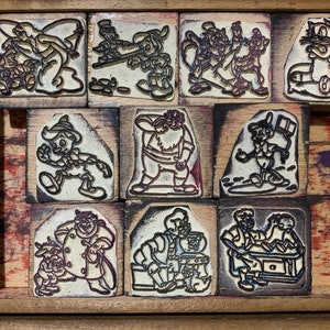 Sellos de goma antiguos de Disney Sellos de Pinocho y Pepito Grillo Sellos de dibujos animados Personajes de cómics antiguos Juego de impresión vintage Sello de madera