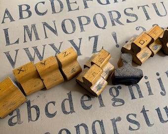 Vintage wood stamp Alphabet set ABC Number Lettering Stamps for Craft scrapbooking Letters Sign symbols wood block for art projects #02