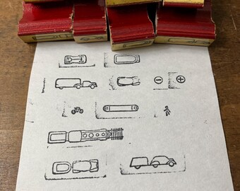 Vintage car Stamp Wood Handled Rubber Stamp Craft Gift Card Making Bullet Journal Old Wood Transportation stamps Traffic Street Sign people