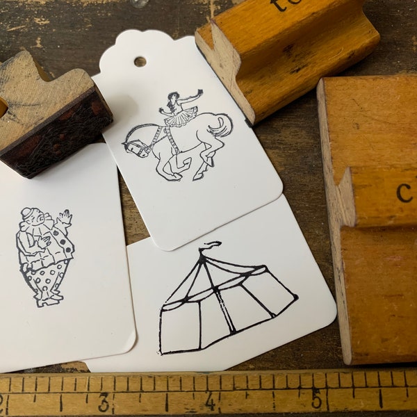 Vintage circus Stamp Wood Handled Rubber Stamp for Crafting Card Making and Bullet Journal Clown Stamp Circus Rider Stamp Vintage Tent Stamp