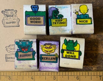 Vintage Teacher Grading Stamps Good Work Stamp Very Good Stamp Keep Trying Stamp Journaling Retro Homeschooling Stamp Good Word Stamp