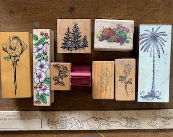 Vintage Flower Stamp Wood Handled Rubber Stamp for Craft Gift stamps for Card Making and Bullet Journal Vintage Tree Fruits Stamp Rose Stamp