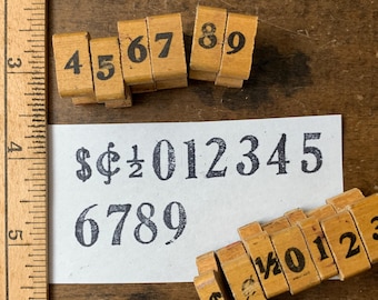 Vintage wood stamp Number set Stamps for Craft scrapbooking Bullet Journaling old vintage wood block art projects Each Dollar Signs Symbols