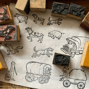 Vintage western thema houten stempel hond varken eend koe paard dier foto houten rubberen stempel voor knutselen hooiwagen houten stempel adelaar pomp stempel
