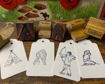 Vintage Wood People Stamp Wood Handled Rubber Stamp Indian Stamp for Bullet Journal and Card Vintage Indian House Wigwam Stamp for Art Craft