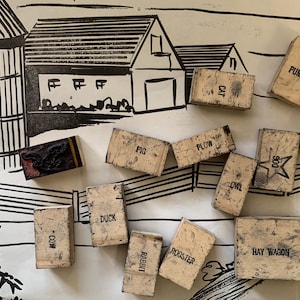 Vintage Thema Bauernhof Holzstempel Hund Schwein Ente Kuh Tierbild Holz Stempel zum Basteln Heuwagen Holzstempel Adler Pumpe Falke Stempel