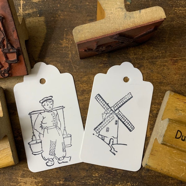 Vintage Wind Mill Stamp Wood Handled Rubber Stamp Craft Gift Card Making Bullet Journal Dutch Mill Stamps for crafting Wood Dutch Boy Stamp