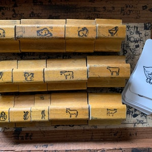 Sello de animales de granja vintage con mango de madera, sello de goma para manualidades, tarjetas de regalo, Bullet Journal, sello de ganso, caballo, burro, gente, ratón, trigo y conejo