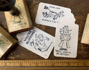 Vintage Teacher Grading Stamp: Encouragement Wood Stamp - 1950s Catholic School
