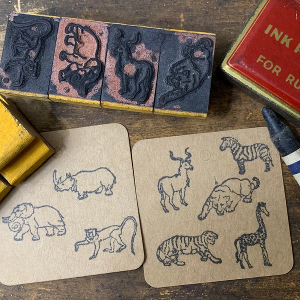 Vintage Animal Wood Rubber Stamps for Crafting Vintage Safari Animal Stamp Elephant wood Stamp Lion Wood Stamp African Hut Stamp Zebra Stamp