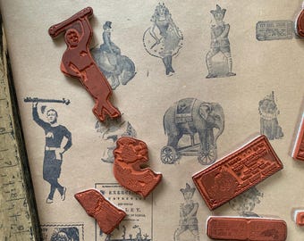 Vintage Style Circus Theme Stamp Rubber Stamp for Crafting Card Making and Bullet Journal Circus Wagon Stamp Acrobats Clown Horse Stamp