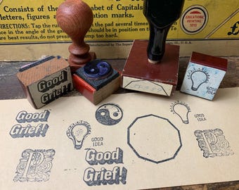 Vintage Teacher Grading Stamp Good Idea Stamp Shape Stamp Ying Yang Stamp for Homeschooling Good Greif Stamp Word Stamps Alphabet Wood Stamp