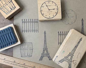 Vintage wood stamp Vintage Paris Eiffel Tower stamp Vintage Building Fence London Clock Wood stamp for journaling and card making