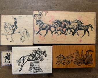 Vintage Farm Animal Stamp Wood Handled Rubber Stamp Craft Gift Card Making Bullet Journal People Horse Riding Stamp Carrier stamp