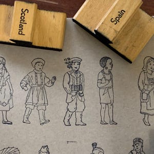 Vintage Japan kostuum stempel China postzegels voor planners Bullet Journals en doe-het-zelf kaarten maken Vintage mensen stempel Educatieve stempel