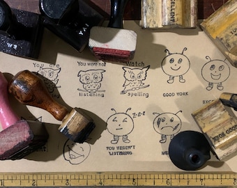 Vintage Teacher Grading Stamps Good Work Stamp Improving Stamp Excellent stamps for Journaling Retro Stamps for Homeschooling and parents