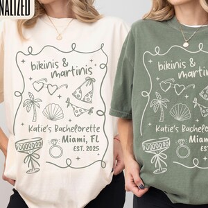 Personalized Bikinis and Martinis Bachelorette Party Shirt Custom Beach Themed Bachelorette Party T-Shirts Bridesmaid Gift for Bridal Party