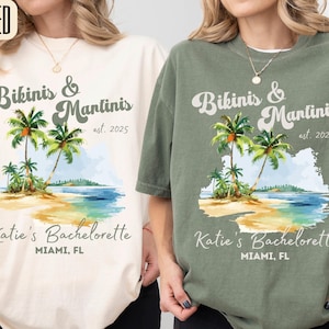Personalized Bikinis and Martinis Bachelorette Party Shirt Custom Beach Themed Bachelorette Party T-Shirts Bridesmaid Gift for Bridal Party