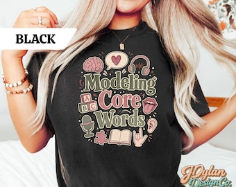 slp shirt, Modeling Core Words AAC SLP Floral Tee, Communication Rights Gift, Comfort Colors