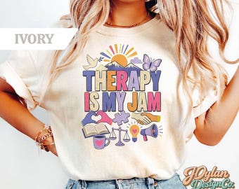 Social Worker Shirt, Therapy Is My Jam, MSW LCSW LMSW Tee, Distressed Vintage Comfort Colors Gift