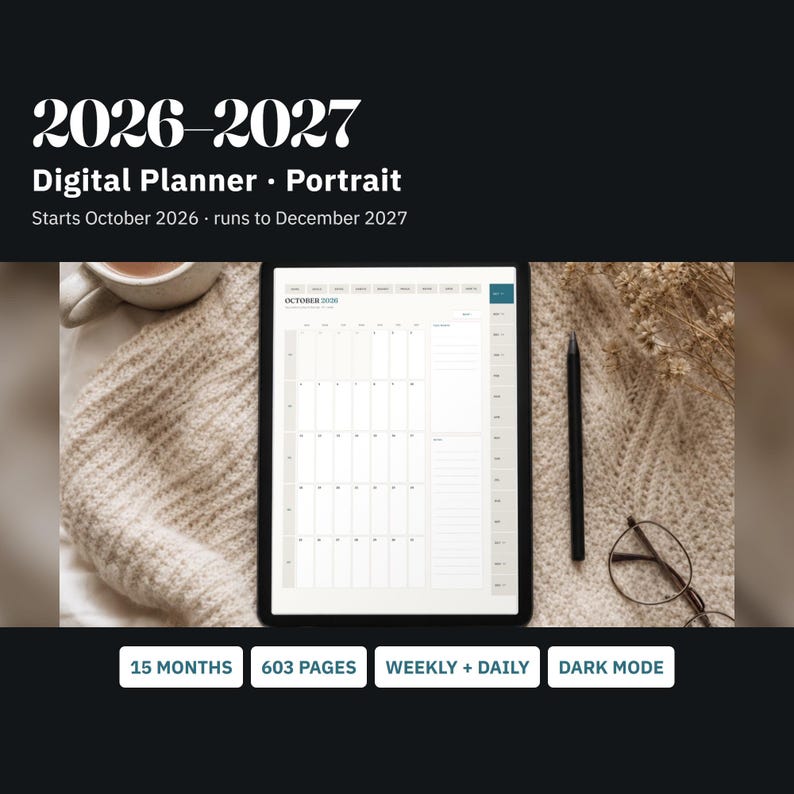 Digital Planner 2026 2027 Portrait, Dated Digital Planner, Goodnotes