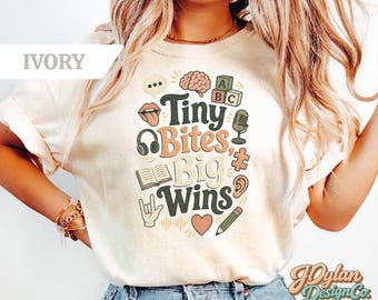 SLP Shirt, Tiny Bites Big Wins Ei SLP Gift, Speech Therapy Comfort Colors Tee, Pediatric Slp Shirt, May Bhsm Gift
