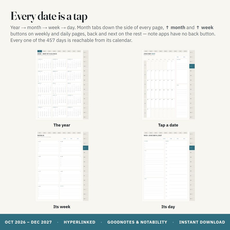 Digital Planner 2026 2027 Portrait, Dated Digital Planner, Goodnotes