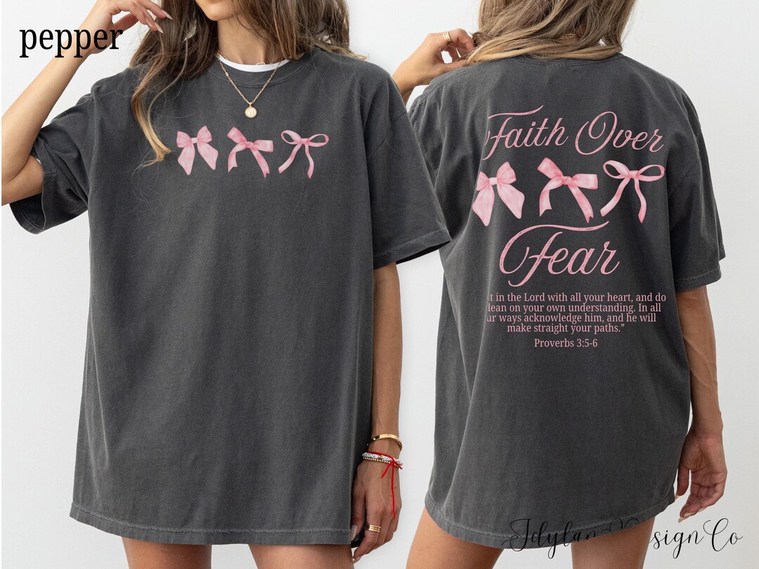 Faith Over Fear Christian Shirt Pink Coquette Bow Shirts Christian Y2k ...