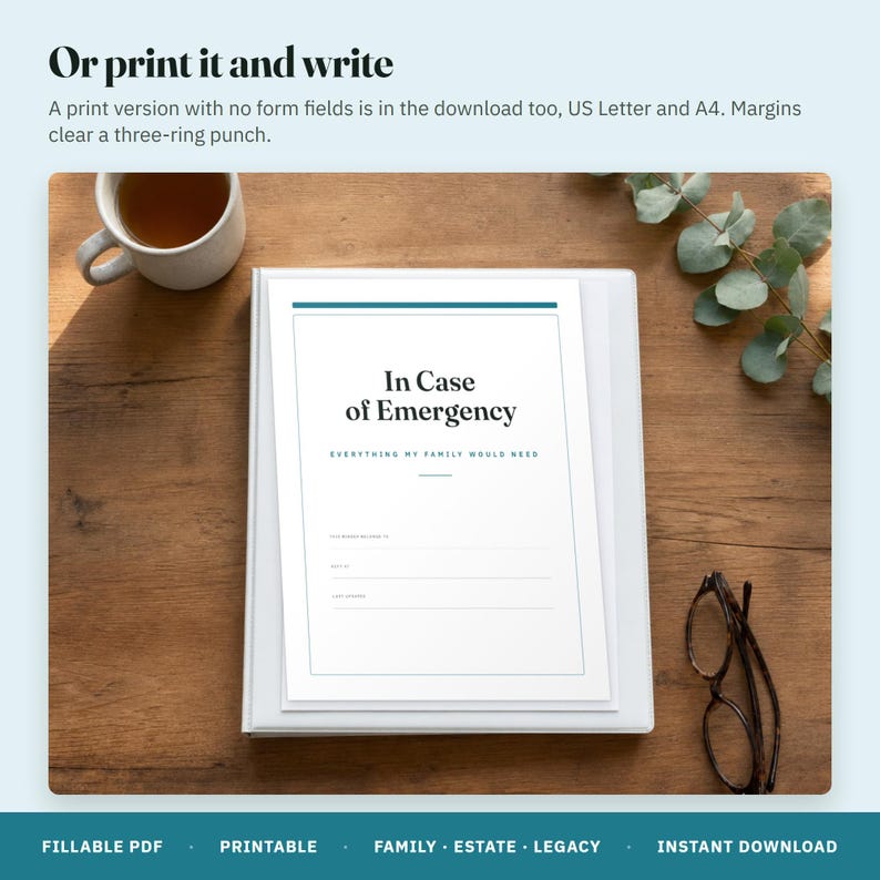 Emergency Binder Fillable PDF, End of Life Planner, in Case of ...