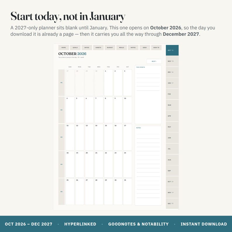 Digital Planner 2026 2027 Portrait, Dated Digital Planner, Goodnotes