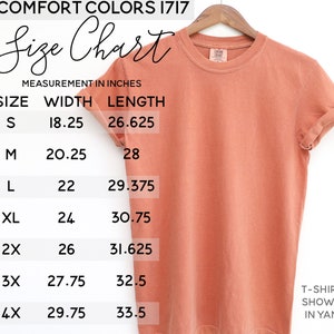 May include: Size chart for a t-shirt in various sizes, showing width and length measurements in inches. The chart shows sizes S through 4X, with corresponding width and length measurements.