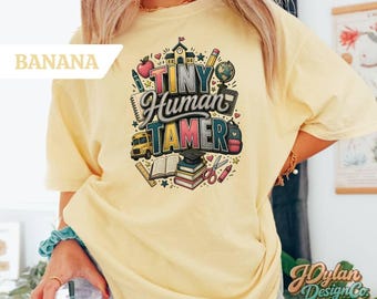 Preschool Teacher Shirt, Tiny Human Tamer Tee, Distressed Vintage Comfort Colors Gift for Pre-K Teacher, Back to School Funny