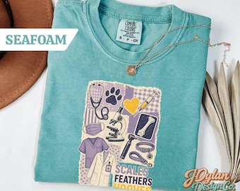 Exotic Vet Shirt, Scales Feathers Hooves Vet Tech T-Shirt, Large Animal Vet Gift, Comfort Colors Tee