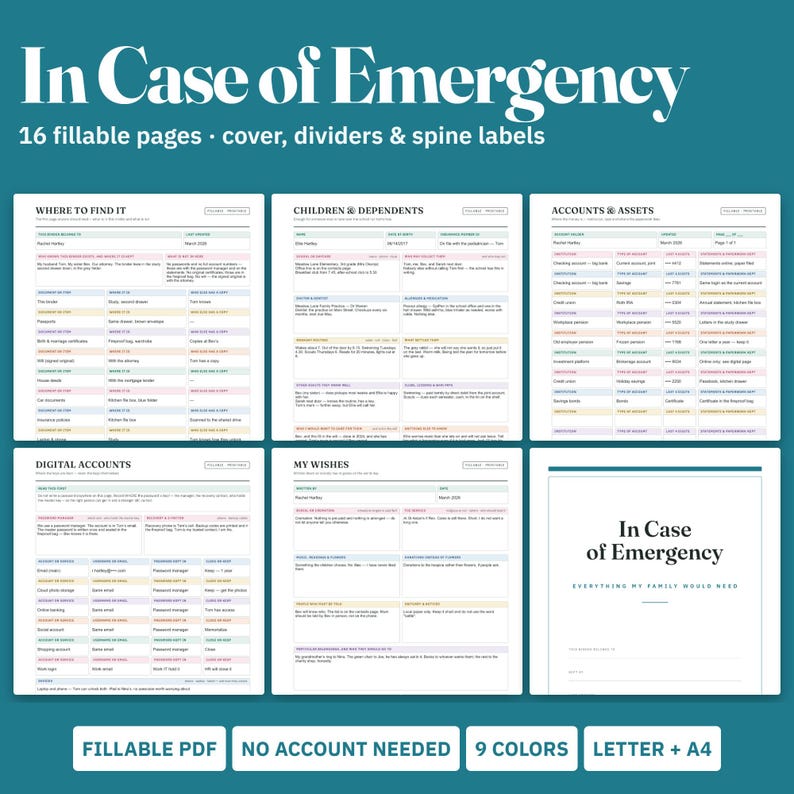 Emergency Binder Fillable PDF, End of Life Planner, in Case of ...