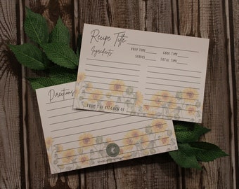 Cute Sunflower Recipe Cards [4x6] Double-Sided | Packs of 10 and 25