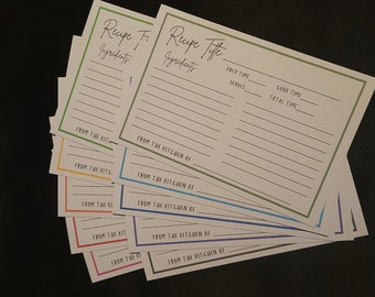 Pack of 25 Recipe Cards [4x6] Double-Sided | Colored Borders