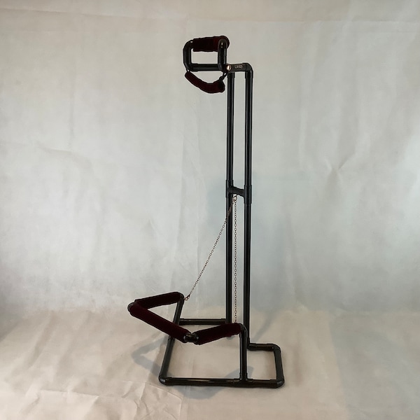 Black copper guitar stand with burgundy velvet