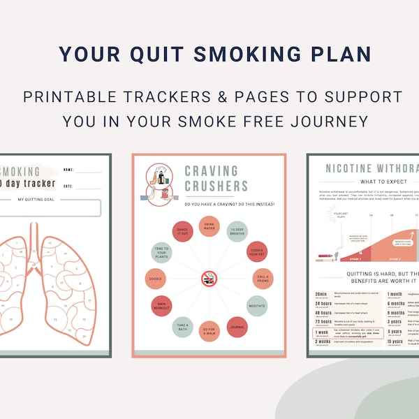 Quit Smoking or Vaping Tracker and Guide Digital Worksheets | What to Expect, Motivation, Savings Tracker, Smoke-Free Journey, Quit Nicotine